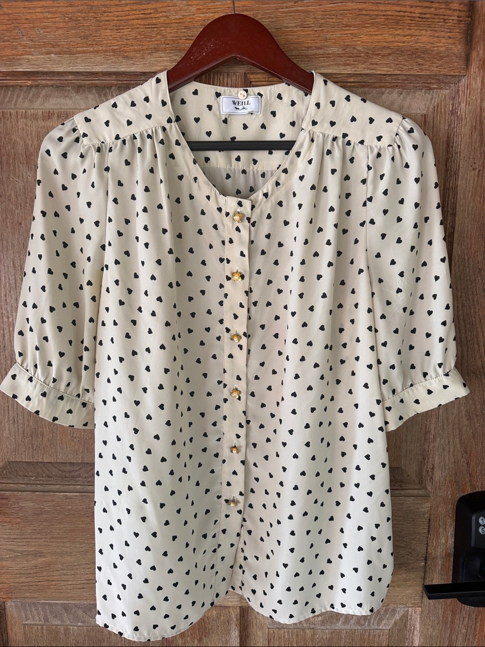 WEILL Cream Heart-Print Button Front Blouse